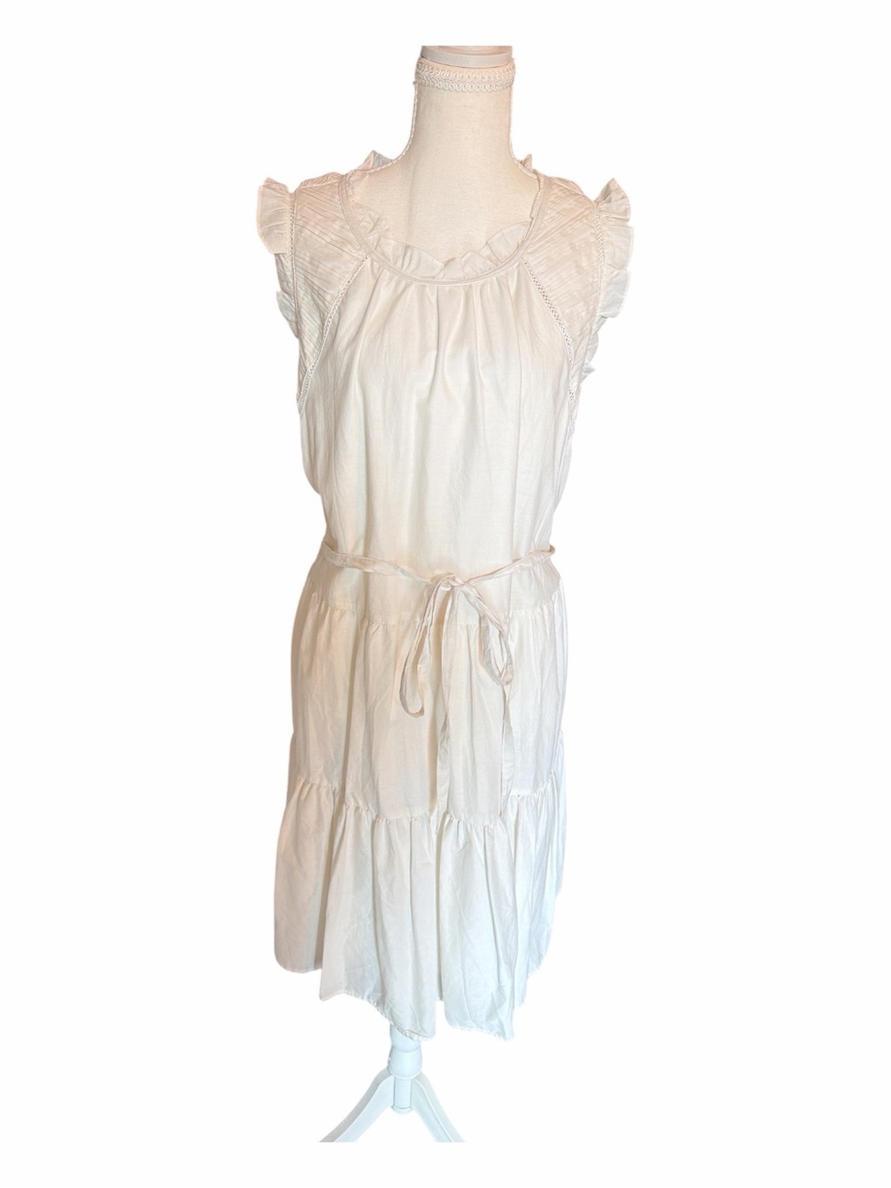 Skies Are Blue Curvy 1X White Ruffle Tiered Tie Waist Mini Dress NWT Boho
